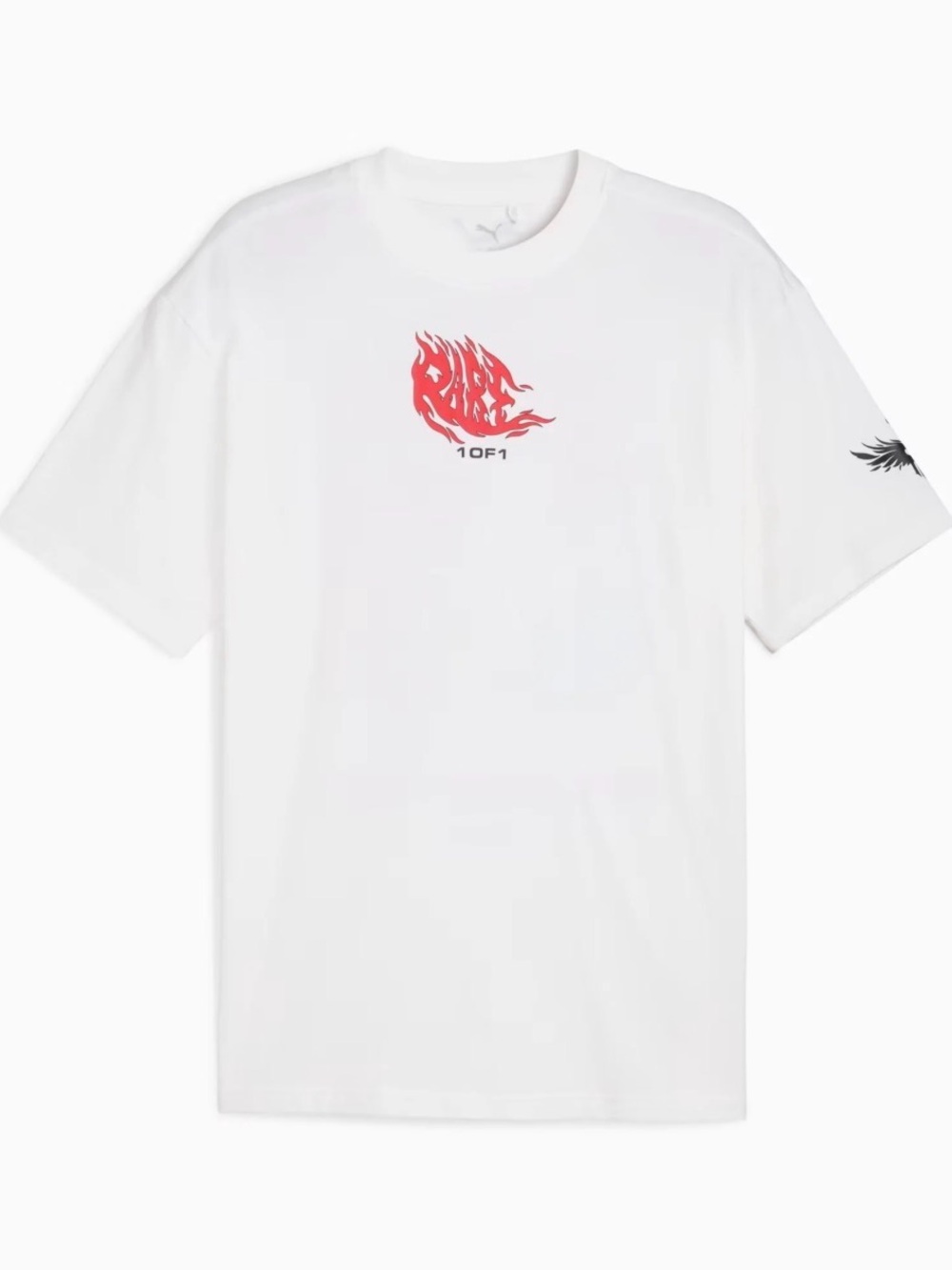 Puma White Short Sleeve Tee with Red Flame Graphic Melo Phoenix Rare 1 0f 1